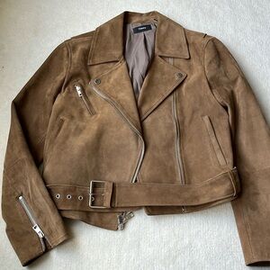 Like new Theory brown suede leather moto motorcycle jacket size medium m